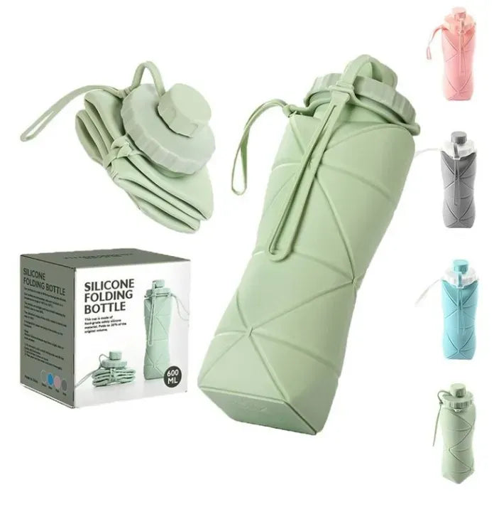 Silicone Foldable Water Bottle 600ml – Collapsible Travel Bottle, Random Color