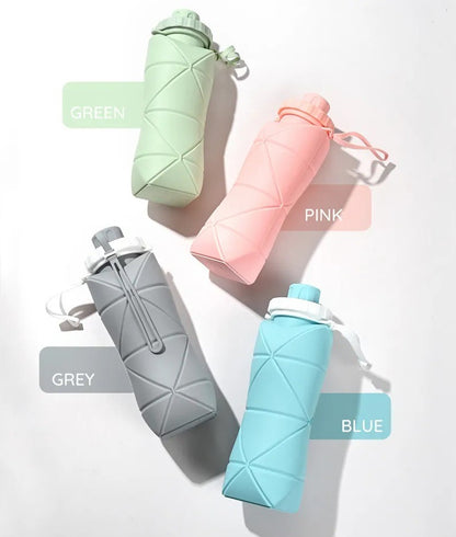 Silicone Foldable Water Bottle 600ml – Collapsible Travel Bottle, Random Color