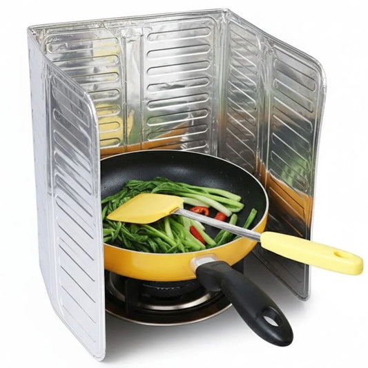 3-Sided Oil Proof Aluminum Foil Splatter Guard | Foldable Heat Insulation for Kitchen Stove | Silver