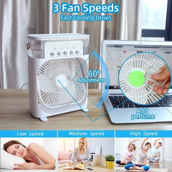 9 Inch Mist Fan | Portable Air Conditioner Fan |  Mist Water, And Humidifier Function | Led Night Light Water Mist | Random Color